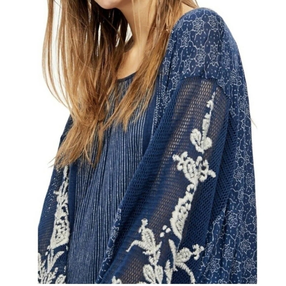 Free People Womens Indigo Dreams Embroidered Tunic Top NEW! - Picture 5 of 10